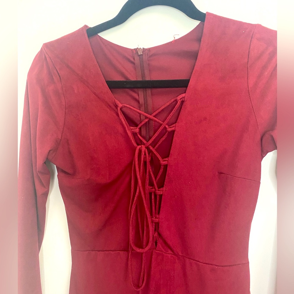 Red suede mini dress. Size S